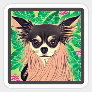 Tropical Cute Long Haired Chihuahua Dog Puppy Sticker